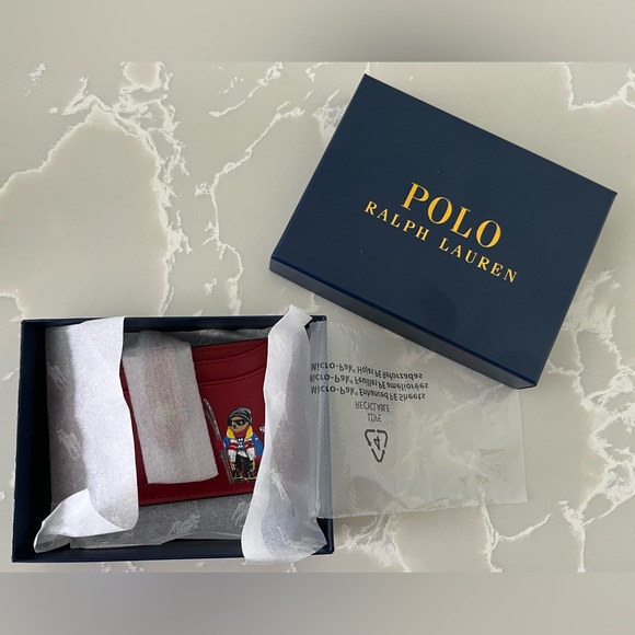 Ralph Lauren Ski Polo Bear Burgundy 5 Slot Card Holder Wallet RARE - Picture 7 of 8